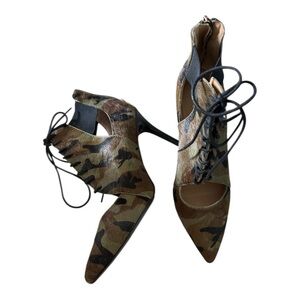 Banana Republic Daphne Camo Calf-Hair Lace-Up Booties, 8